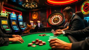 Experience the excitement of XX88 with intense poker action at a bustling casino.