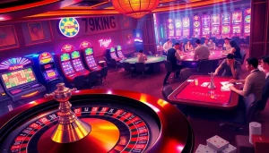 Experience the thrill of 79king gaming with an elegant roulette wheel in a vibrant casino setting, enticing players to join.