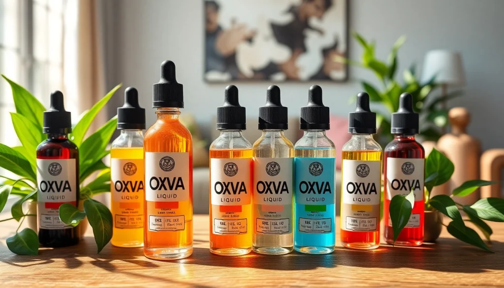 Genießen Sie das erfrischende Oxva Liquid in einer eleganten Präsentation auf einem Holztisch.