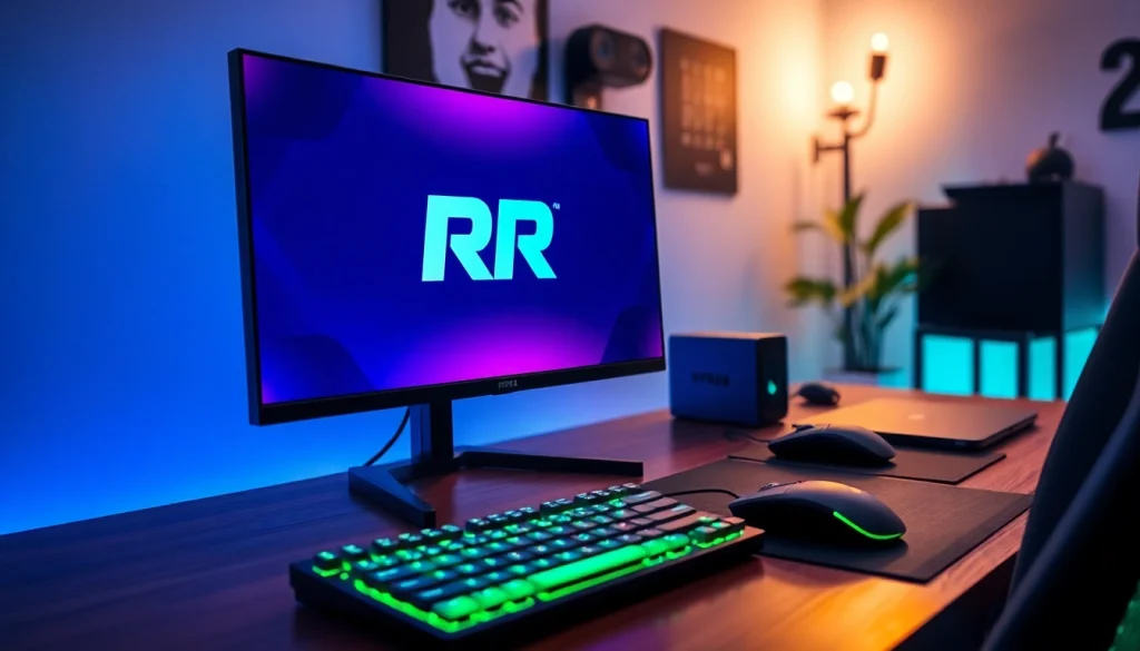 Immerse with RR88 logo in a vibrant gaming setup showcasing high-end accessories.