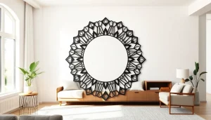 Showcase of elegant handcrafted mirror by https://merithome.co.uk enhancing modern living room decor.