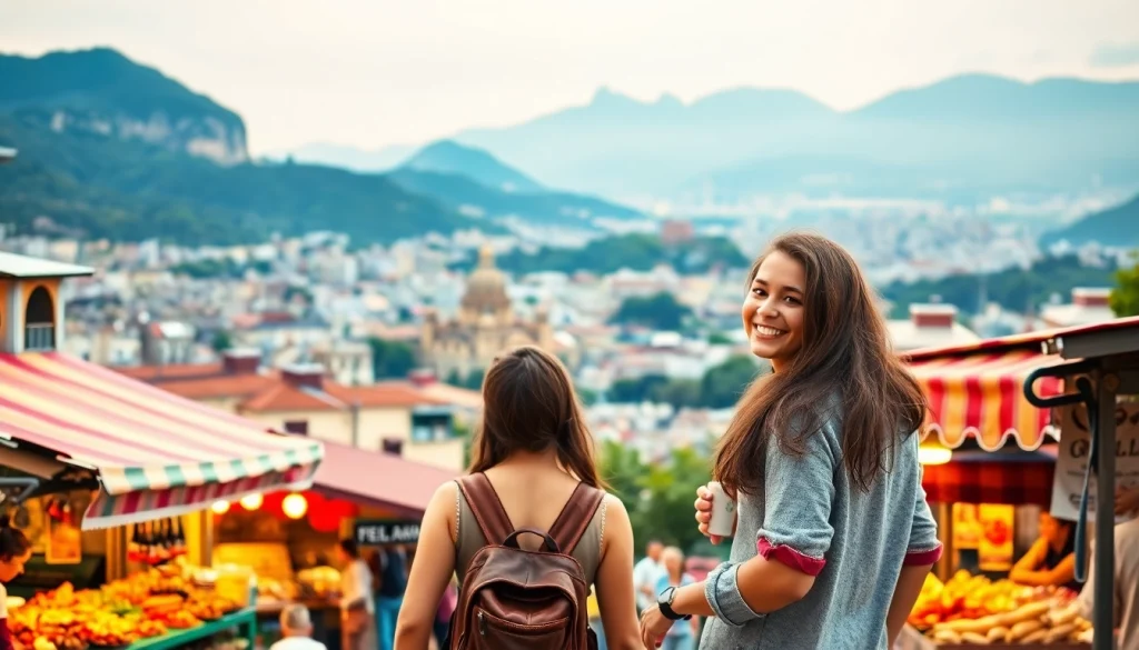 Enjoy the sights and flavors at https://travelvixta.com with a young couple amidst lively street vendors.