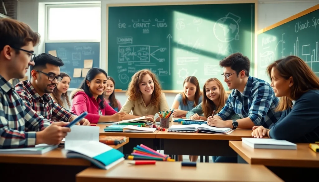 Students actively participating in group learning for Education in a vibrant classroom environment.