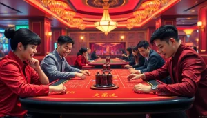 Pemain terlibat dalam bolahiu game yang seru di meja permainan mewah dengan suasana meriah.