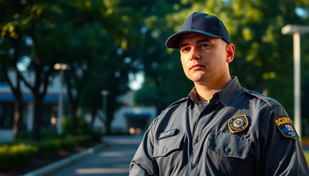 Security Services Fredericksburg: Professional guard maintaining vigilance at a commercial property.