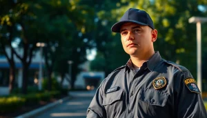 Security Services Fredericksburg: Professional guard maintaining vigilance at a commercial property.