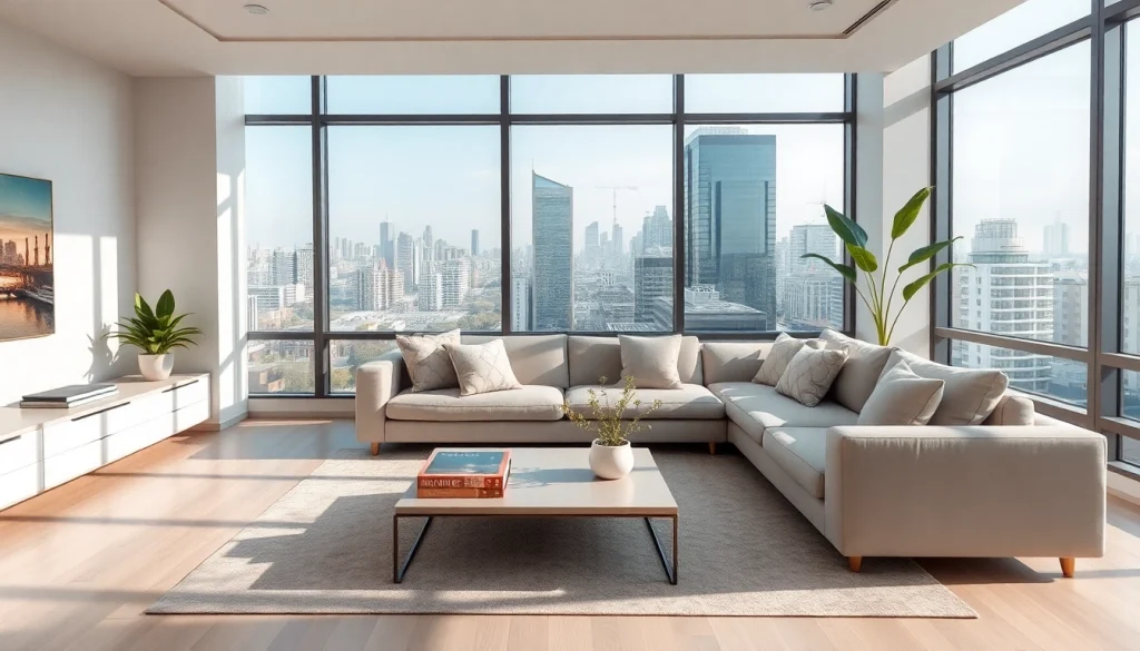 Wohnungen sichtbar, die auf https://wohnung-verkaufen.immobilien verkauft werden können, stilvolles modernes Wohnzimmer.