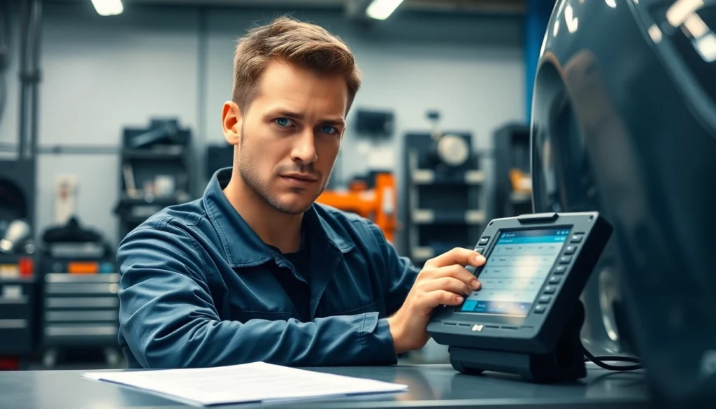 Mechaniker gibt auto startet nicht hilfe berlin bei der Fehlersuche in einer Werkstatt.