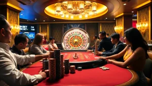Engage with the excitement of Nhà Cái THABET's premium poker gaming experience in a luxurious casino setting.