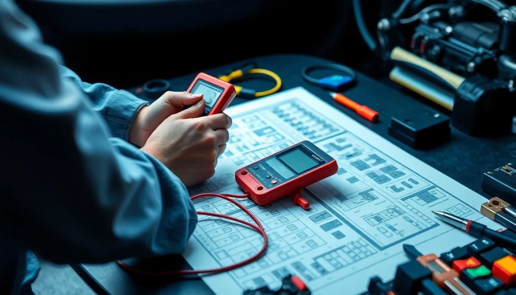 Sprawdzenie schematów bezpieczników z https://bezpieczniki24.pl w warsztacie samochodowym.