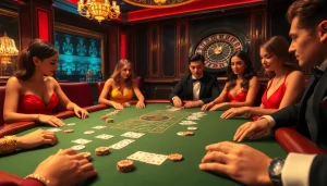 Engaged players at a high-stakes poker table enjoy the thrilling experience of w88, showcasing elegance and excitement.