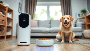 WOPET automatic pet feeder in a cozy home setting with happy pets interacting.