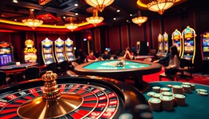 S88VIP casino scene with roulette, poker tables, and vibrant slot machines.