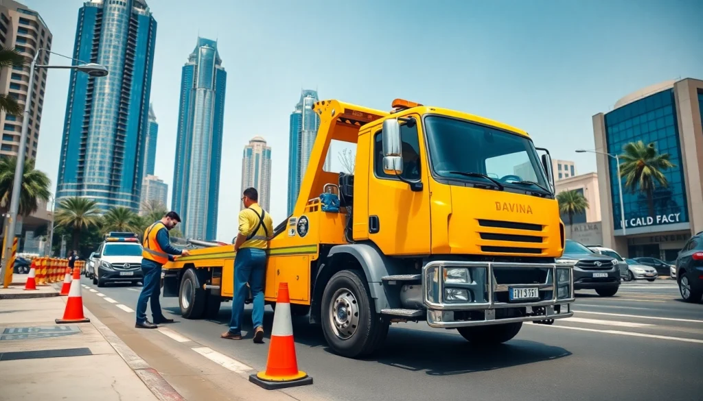 TRT Recovery UAE's car recovery team assisting a stranded driver in Dubai, showcasing reliable service.