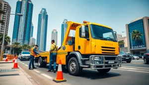 TRT Recovery UAE's car recovery team assisting a stranded driver in Dubai, showcasing reliable service.