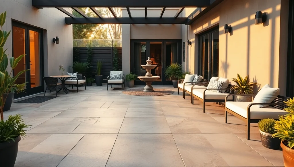 Carrelage extérieur élégant sur une terrasse moderne, mettant en valeur des motifs de carreaux.