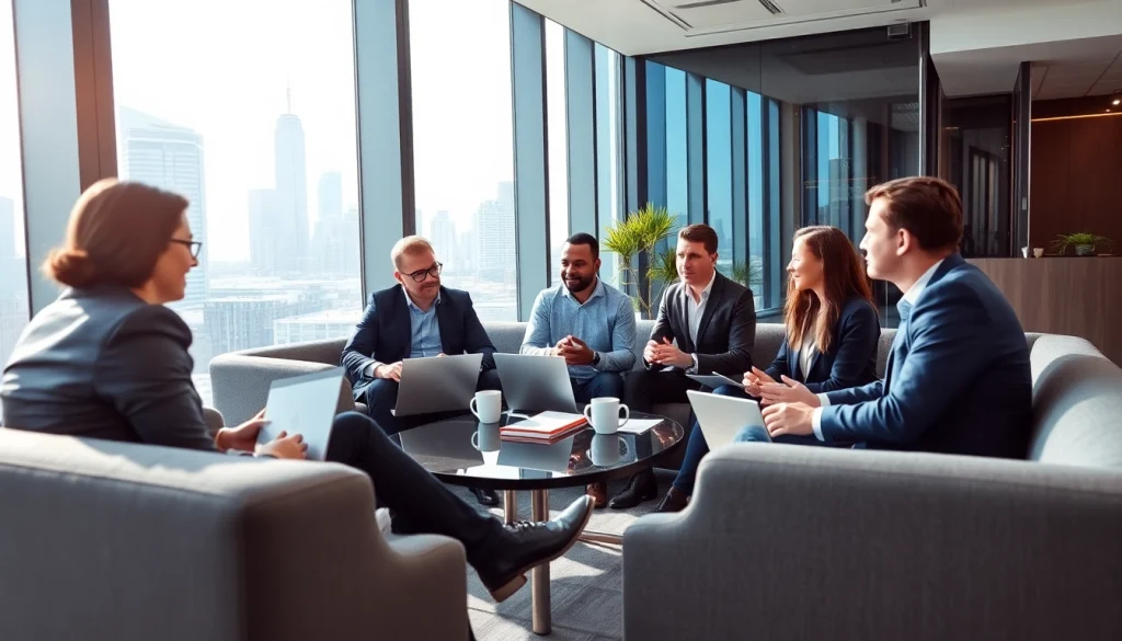 Engaging business meeting with diverse professionals discussing strategies and ideas.