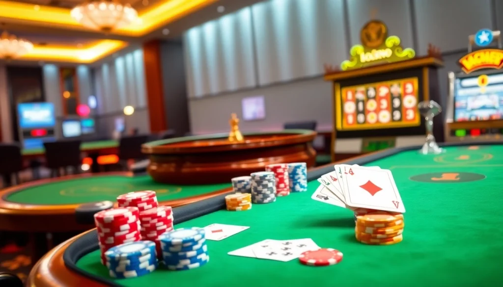 Experience the excitement of Đăng Ký Loto188 with a vibrant casino scene featuring poker chips and cards.