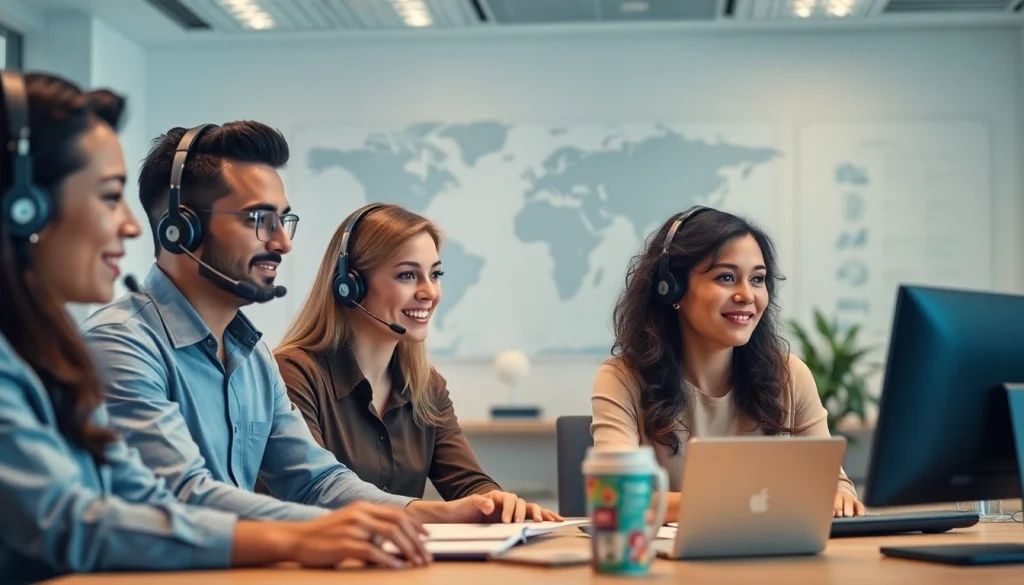 On-demand interpretation services team working collaboratively in a modern office.