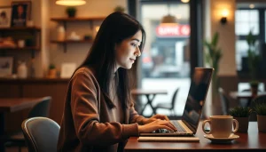 Explora side hustles online mientras trabajas en un café acogedor.