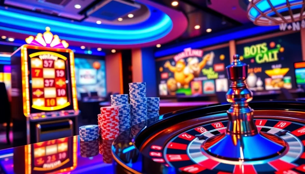 Exciting casino visuals showcasing Go8 gaming with slot machines and poker chips.