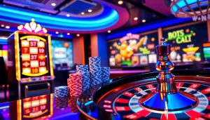 Exciting casino visuals showcasing Go8 gaming with slot machines and poker chips.