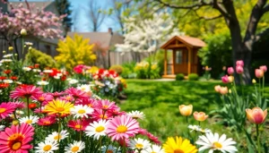 Gardening in a vibrant flower garden filled with colorful blooms and lush greenery.