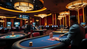 Players winning big at kuwin1 casino with vibrant tables and luxurious atmosphere.