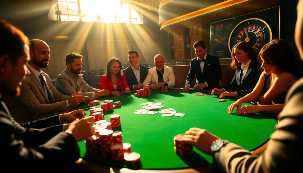 Exciting poker game at Nhà cái GG88, highlighting professional players and vibrant casino atmosphere.