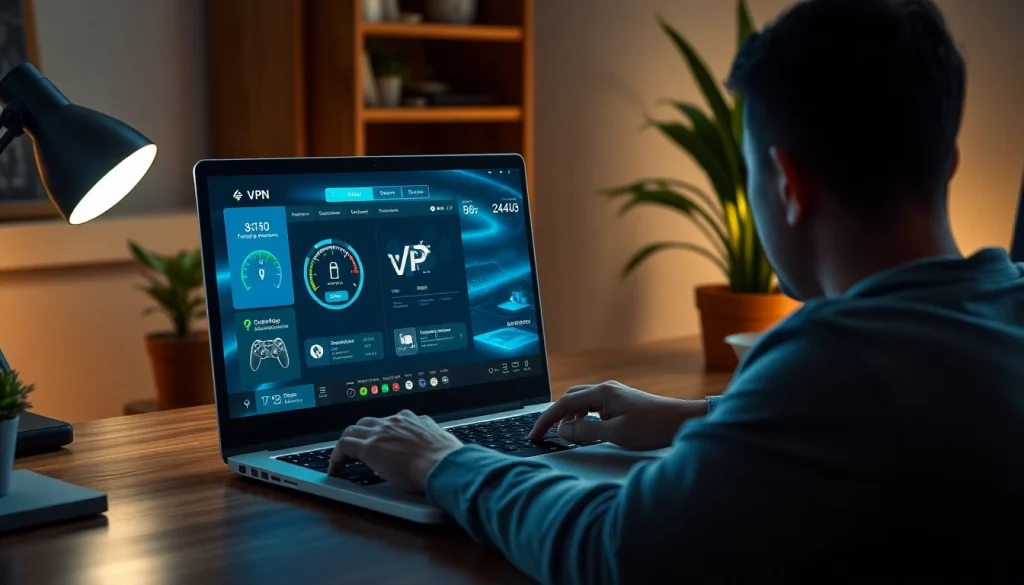 快连VPN interface showcased on a laptop during an exciting online gaming session.