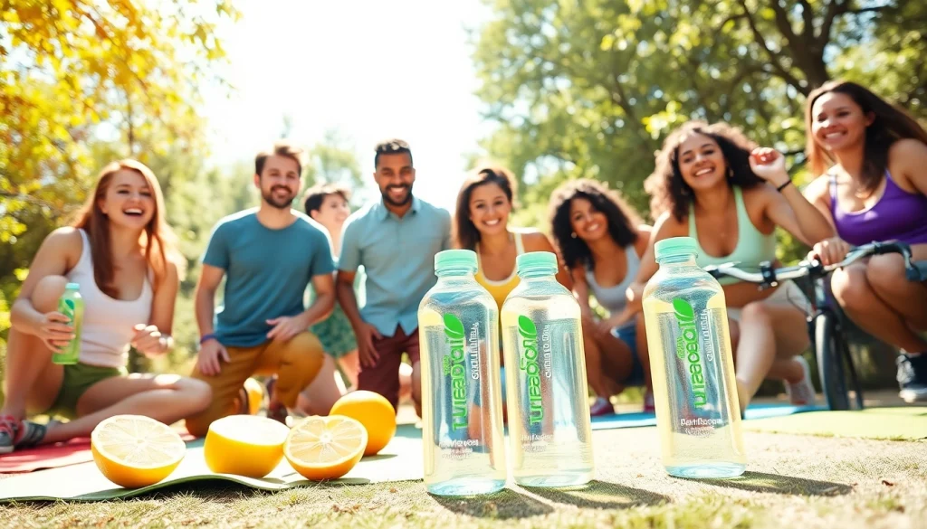 Puraboost energizing wellness lifestyle scene with diverse individuals enjoying outdoor activities.