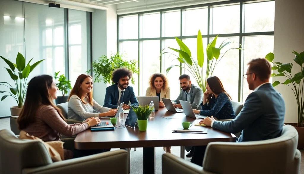 Business professionals collaborating during a meeting in a modern office setting