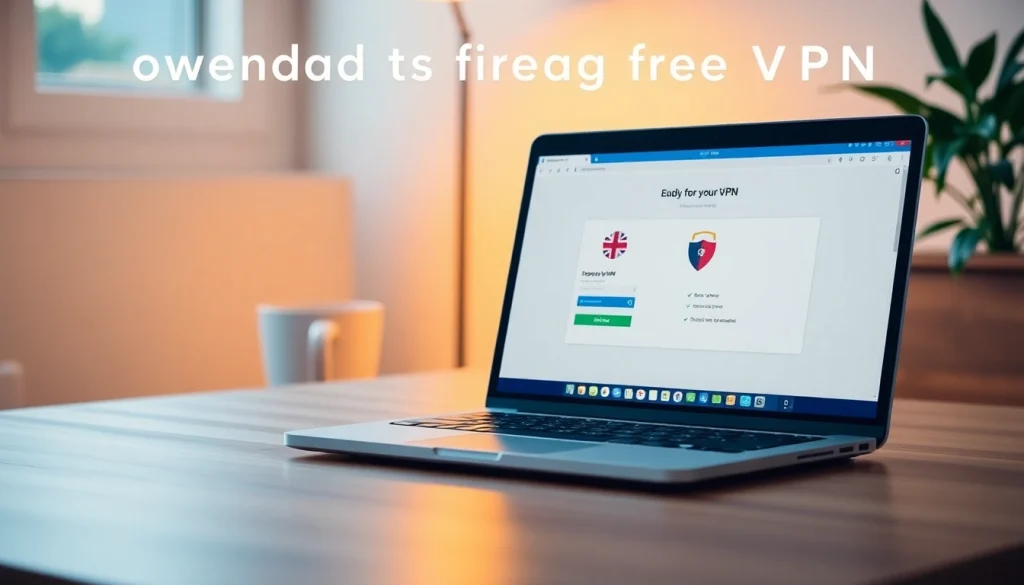 Download free VPN on a laptop, showcasing a user-friendly interface for installation.
