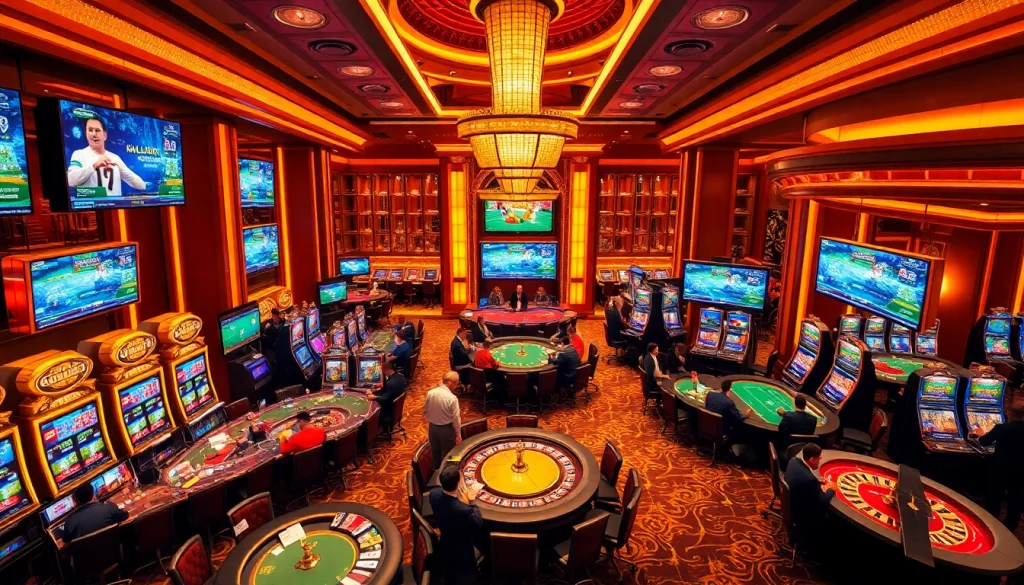 Exciting gameplay at trang chủ w88 amidst vibrant casino tables and slot machines.