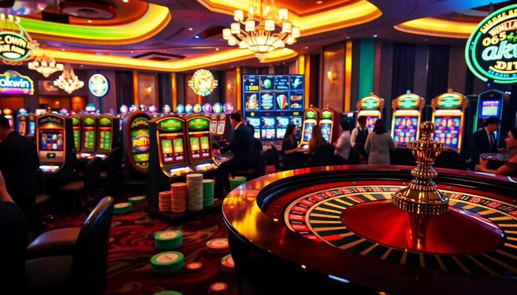 Experience the thrill of Okwin with players enjoying vibrant casino games and high-stakes betting.