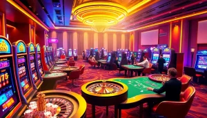 Players experience high-stakes excitement at Vua99 casino, engaging in strategic bets at sleek tables.