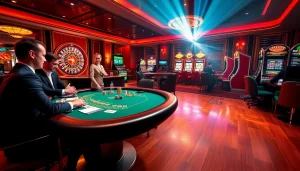 netwin casino scene showcasing an exciting poker game with vibrant chips and digital betting interfaces
