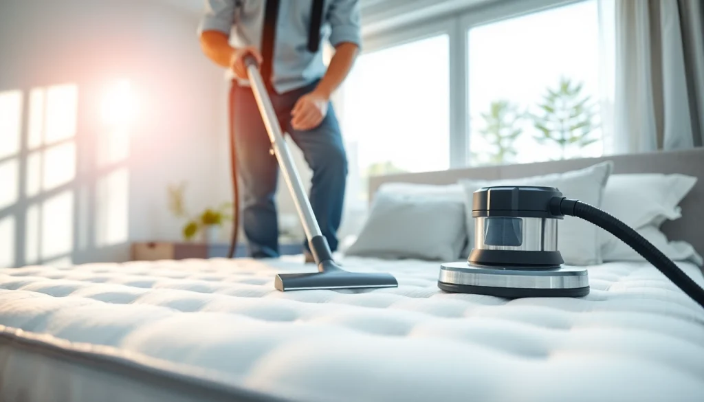 Showcase of mattress cleaning Dubai service in action with technician using premium equipment.