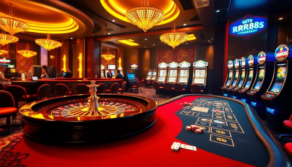 Experience thrilling gambling action at RR88 with vibrant casino games and engaged players.