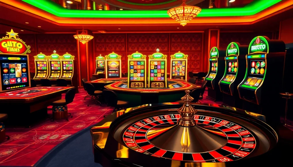 Experience the thrill of Birutoto with luxurious casino tables, sparkling slot machines, and vibrant roulette wheels.