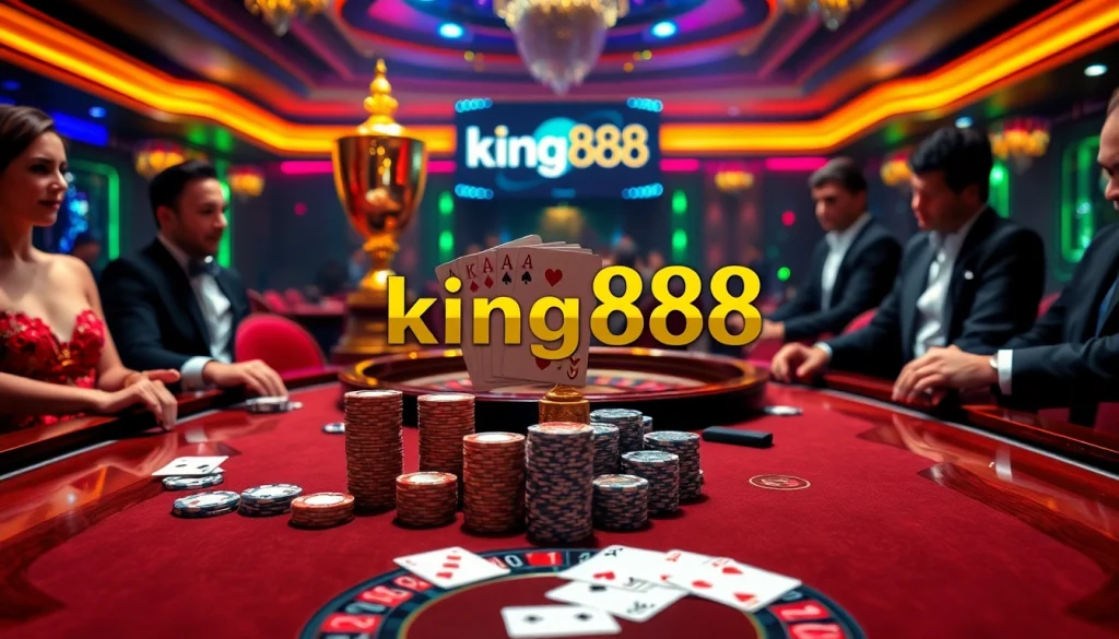 Players enjoy a thrilling poker game at king888, showcasing high stakes and intense strategy.