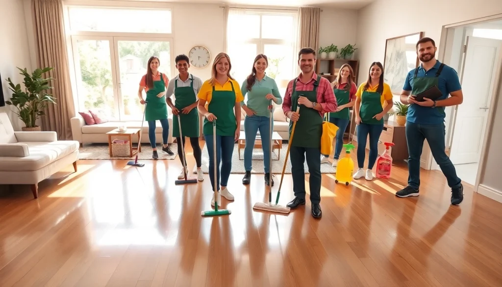 Cleaners providing a professional cleaning service in a bright and inviting home environment.
