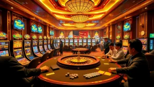 Nếu như vậy bám vào đây guides players at a vibrant casino showcasing luxury and high-stakes gambling excitement.