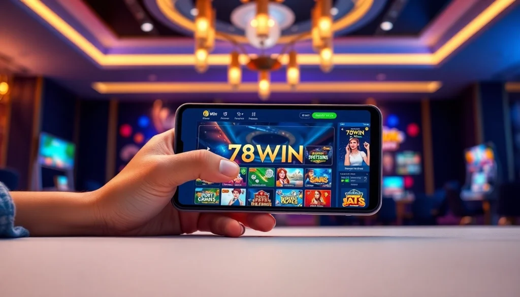 Engaging with the 78WIN online casino app showcasing exciting games and vibrant graphics.