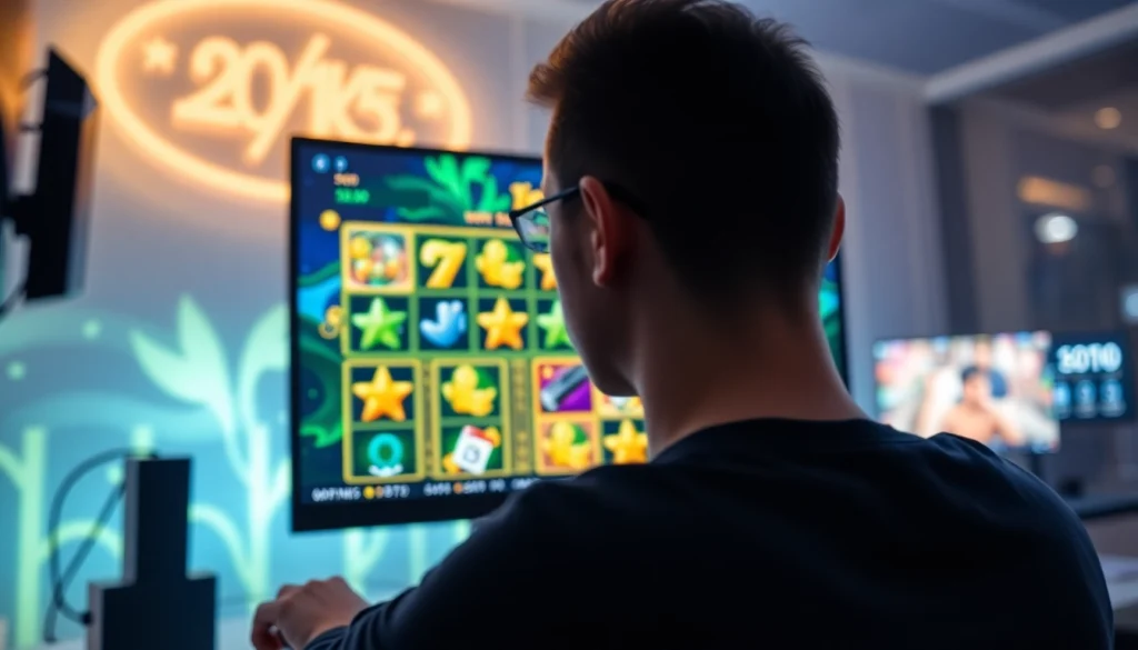 Exciting online gaming scene highlighting hoki138 pro with vibrant slot graphics and modern accessories.