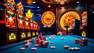 Experience the thrill of Slot Gacor Hari ini with vibrant slot machines and colorful poker chips.