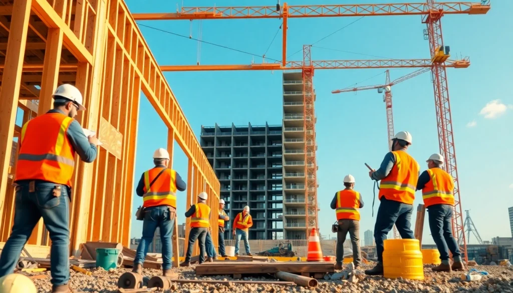 Construction workforce development showcased by professionals collaborating at a construction site