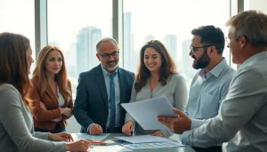 Engaged team at an Accounting firm in Abu Dhabi analyzing financial reports in a modern office.