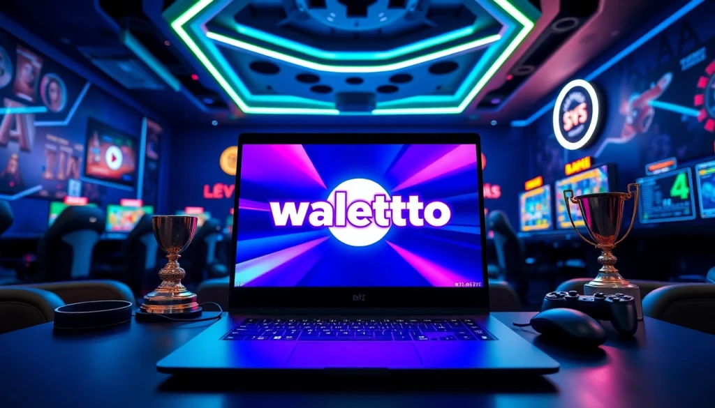 Permainan slot walettoto dalam suasana gaming yang modern dan energik.