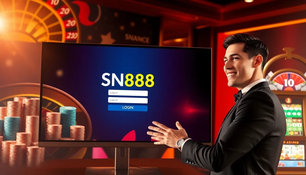Experience seamless access with the SN888 Login at a vibrant casino interface filled with excitement.